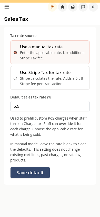 Studio tax defaults on a phone