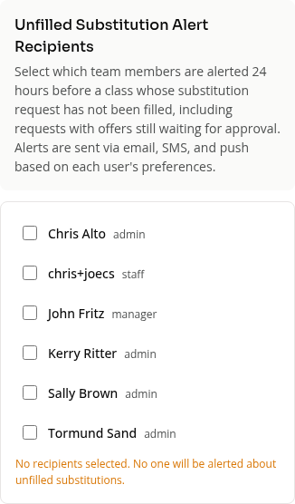 Unfilled alert settings on a phone