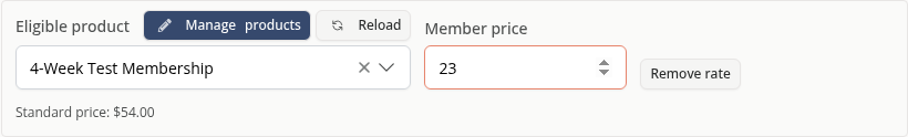 A member appointment rate showing the eligible product, member price and standard price