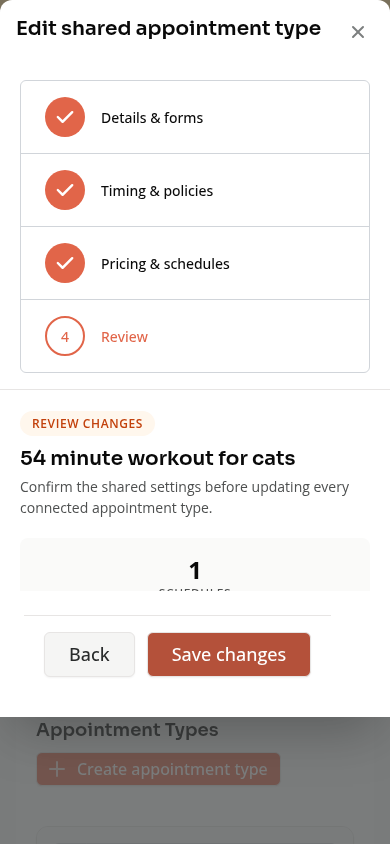The shared appointment review step on a phone