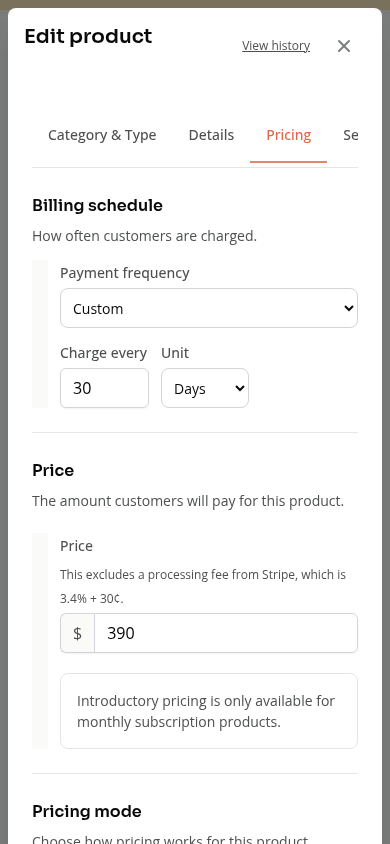 Custom subscription billing fields on a phone