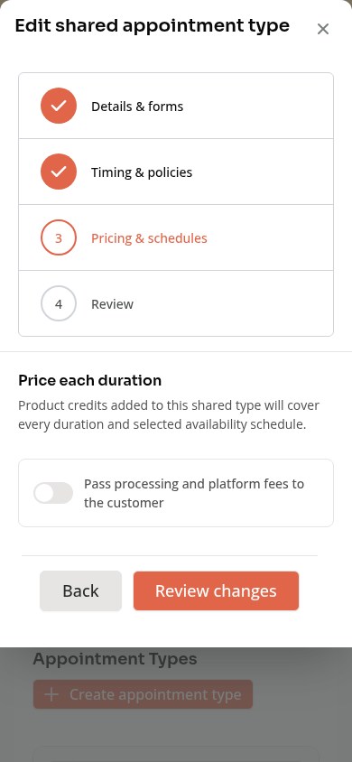 Pricing and schedule settings on a phone