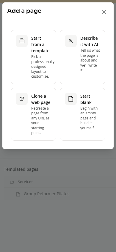 The page-start chooser on a phone