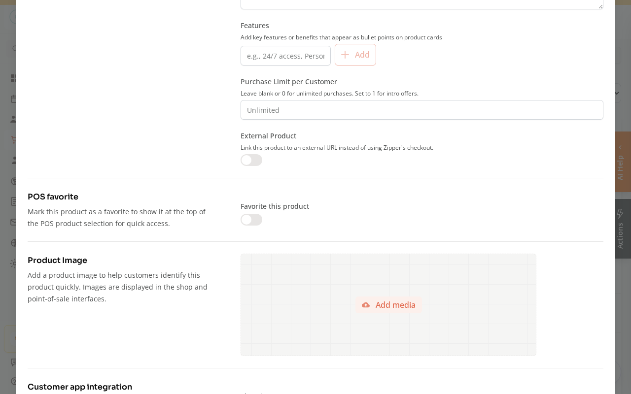 The Point-of-Sale favorite section of the product form with the Favorite this product toggle