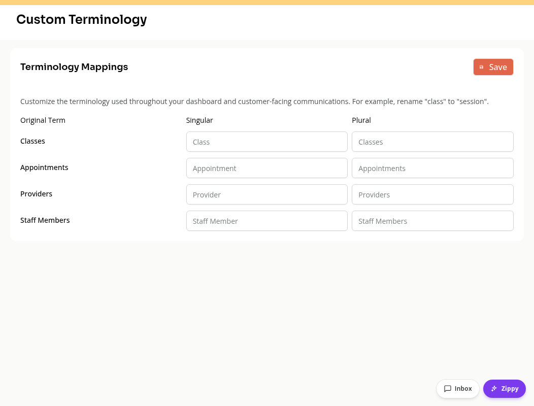 Custom Terminology singular and plural fields
