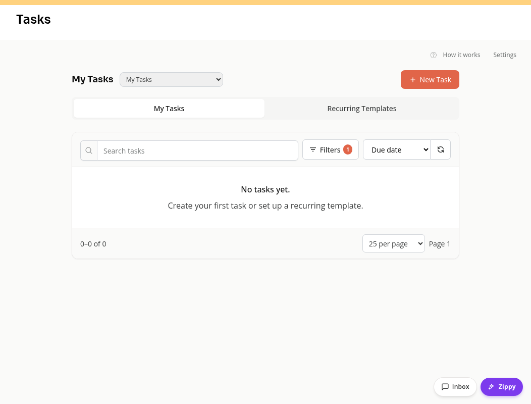 The staff Tasks page with My Tasks selected