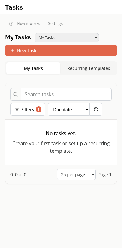 The Tasks page on a phone